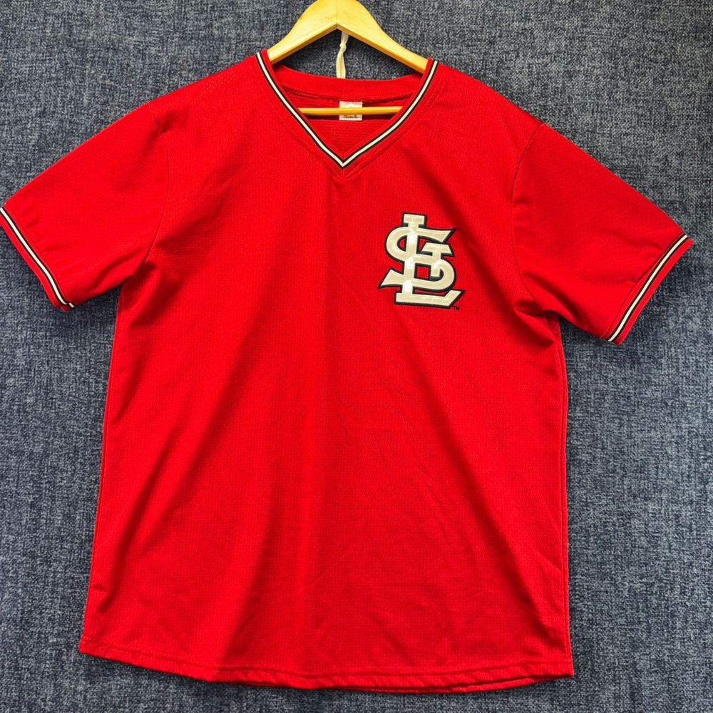 MLB St. Louis Cardinals Jersey Mens XL Red Polyester Mesh V-Neck STL Logo
